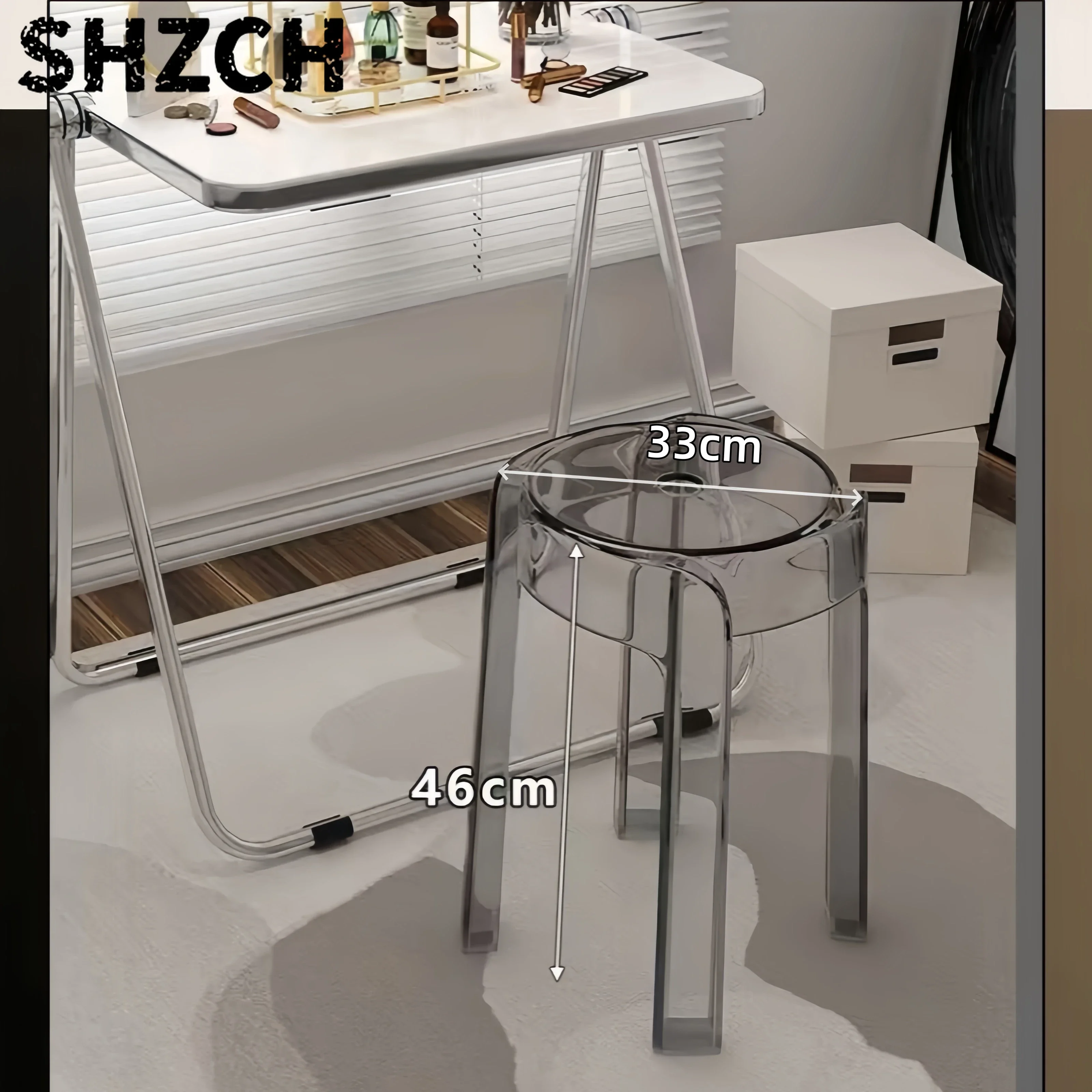 Acrylic Stool Transparent Stool  Heavy-Duty Stackable Round Seat Modern Luxury Home Stable Bench