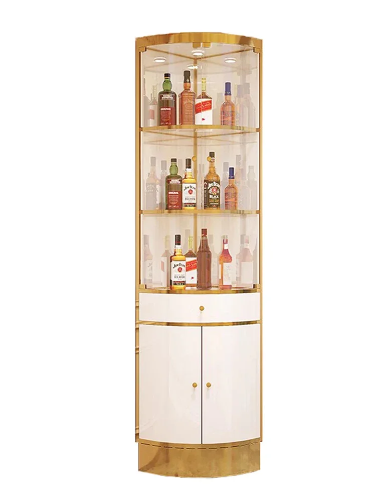 

Роскошный винный шкаф из нержавеющей стали с треугольным стеклом и ящиком, угловой винный шкаф для гостиной, Веерообразный винный шкаф