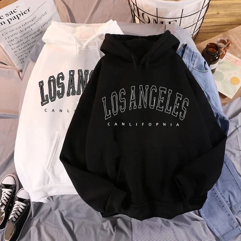 Los Angeles Letter Printed Hoodies Autumn Winter High Street Men Women Pullovers Rock Fashion Hip Hop Streetwear Sweatshirt Tops