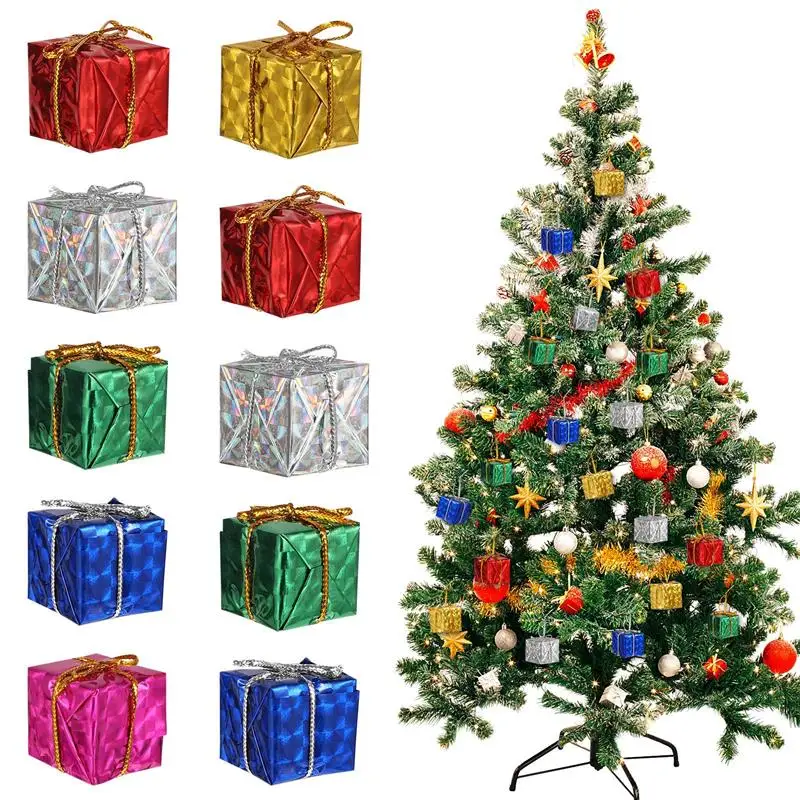 24 stks Mini Geschenkdozen Kerstboom Hangende Hangers Kleurrijke Vierkante Schuimdoos Ornamenten Kerstmis Nieuwjaar Party Decors Groothandel