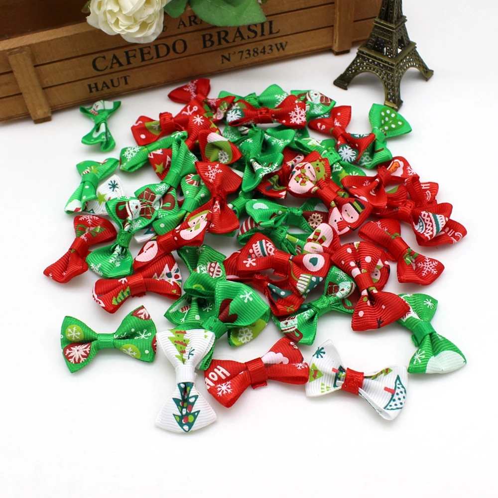 50pcs/lot 35mm*25mm Christmas Ribbon Bow Tie  Baby Girl Garment  accessories Mix Fashion Bowties craft accessories