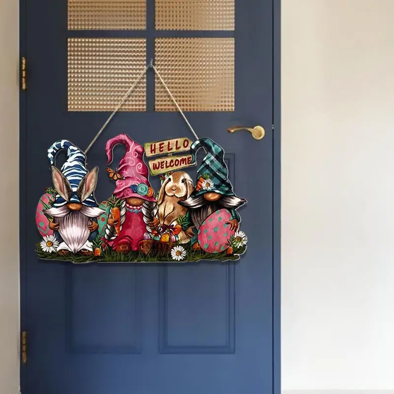 Easter Front Door Decor Wooden Hello Welcome Bunny Gnomes Easter Decorations Home Decor Rustic Wall Signs For Front Door Spring