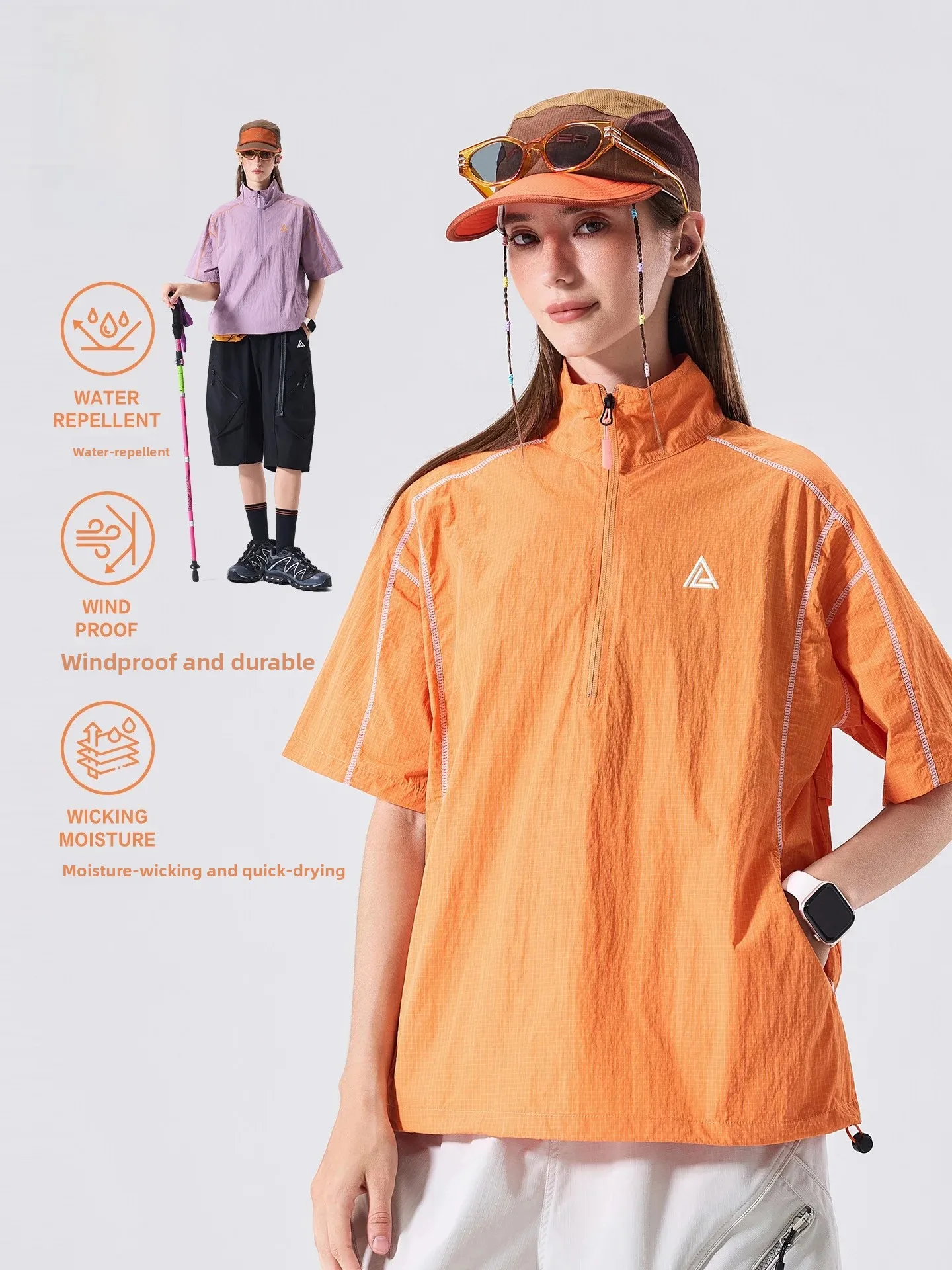 LAZY DAY Outdoor Women's T-Shirt Short Sleeve Half Zip Quick Dry Moisture Wicking Windproof Nylon Fabric Summer Top