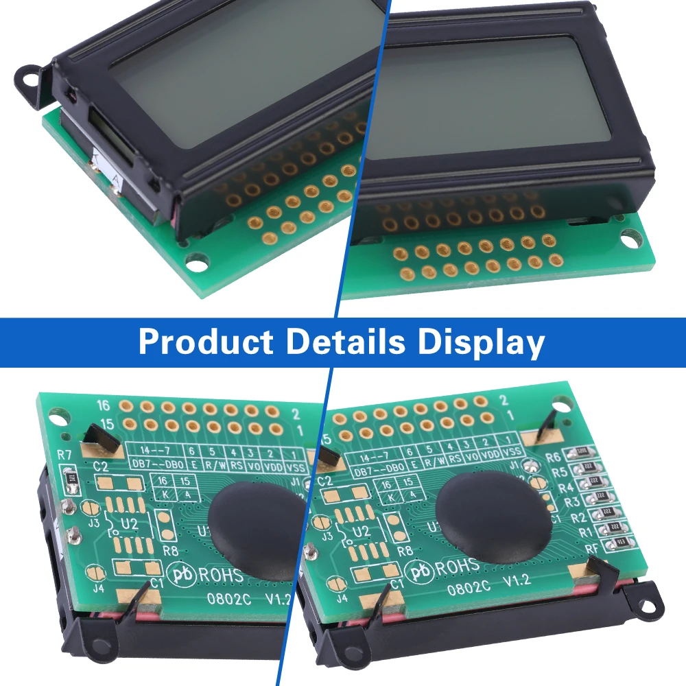 Placa controladora do módulo LCD, luz alaranjada, letras pretas, ST7066U, exposição paralela, 51 microcontrolador Stm32, 40x29.2x12mm, 0802C, 2x8