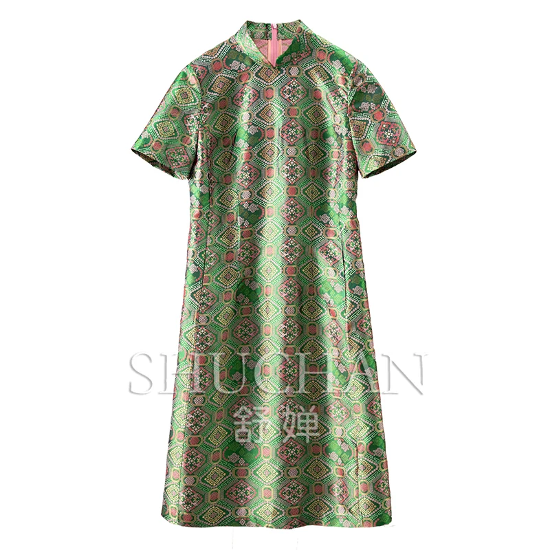 

Ding Luxury Intangible Cultural Heritage Song Jin New Chinese Style, natural Silk Cheongsam Dress Women