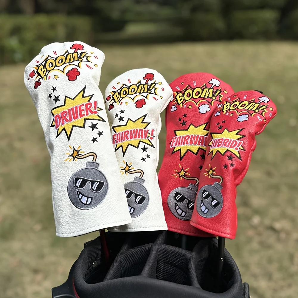 

1 шт. Яркий чехол для гольф-клуба в стиле комиксов с застежкой-молнией — прочный полиуретановый материал, защищает водитель, дерево Fairway и гибрид