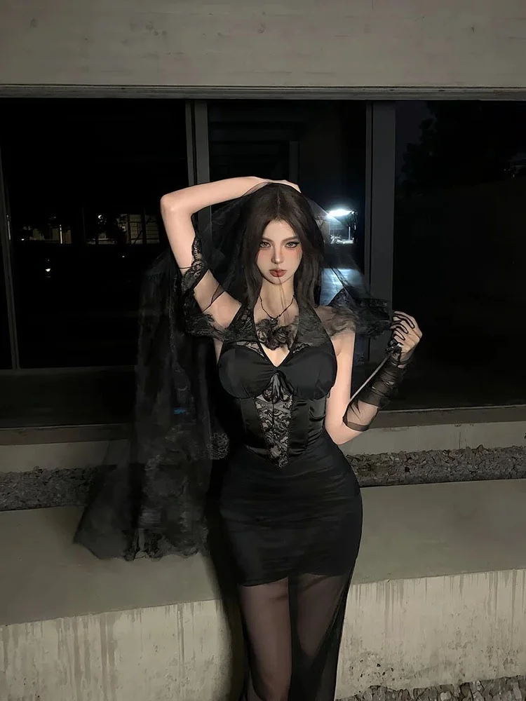 

Сексуальная юбка Pure Desire с v-образным вырезом, висящая Ne Dr, сетчатая юбка Fi-tail, длинное платье, женское осеннее платье на Хэллоуин, сладкий длинный рукав