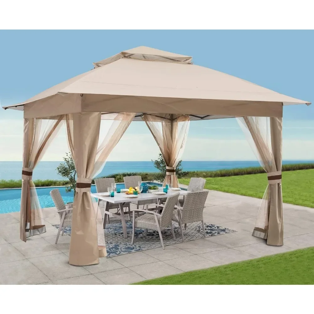 13x13Ft Pop up Gazebo Easy Pop Up Canopy Tent Instant Folding Shelter with Mosquito Netting Walls(Khaki)