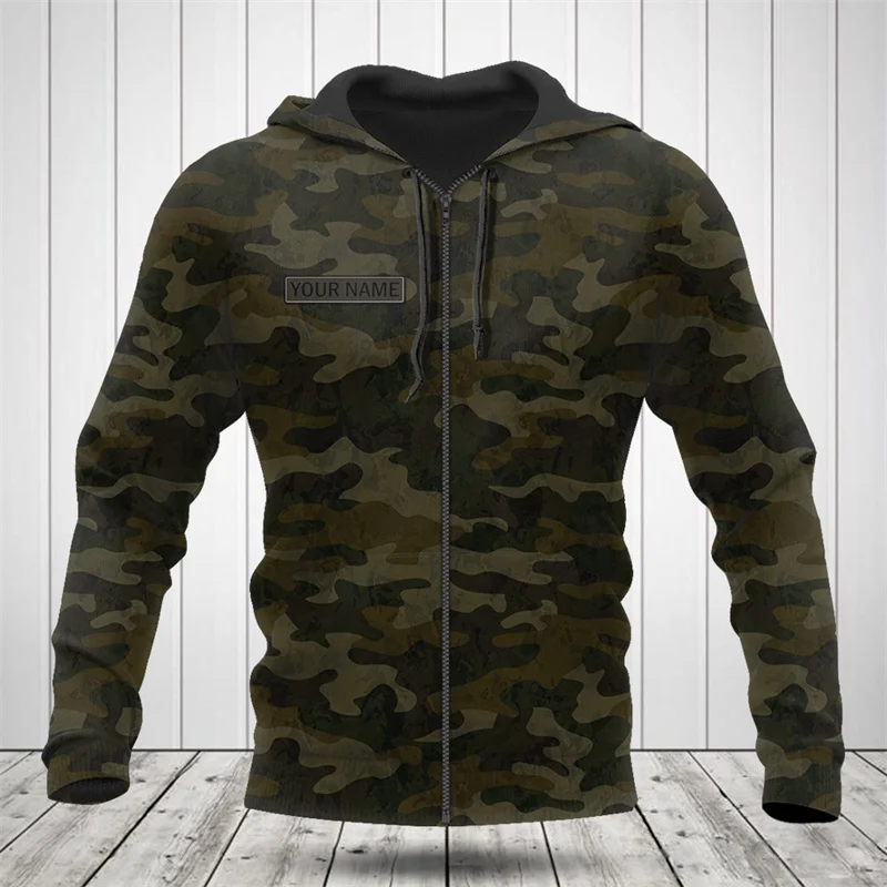 Custom Name Camouflage Graphics Zipper Hoodies Fashion Trend Long Sleeve Tiger Stripe 3D Printed Hoodie Casual Oversize Pullover