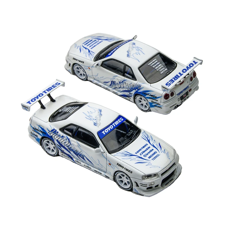 

(Pre-Order) Time Micro 1:64 Skyline GT-R R34 Drifting flame white Diecast Collector's Vehicle Model Car