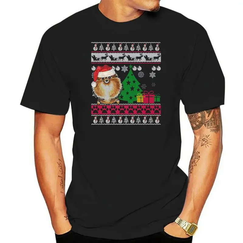 Sweater Xmas Dog Gift Shirt-Men's T-Shirt-Black Pomeranian Ugly Christmas