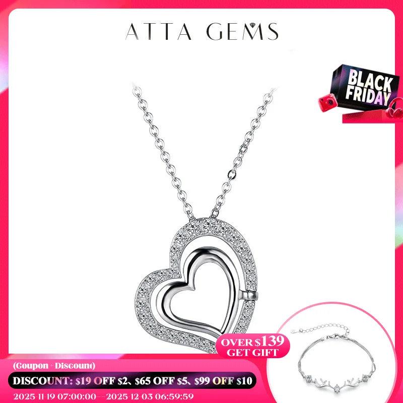 

ATTAGEMS 925 Sterling Silver Jewelry D Color VVS1 Clarity Moissanite Diamond Heart Pendant Necklace with Twinkle Moissanite