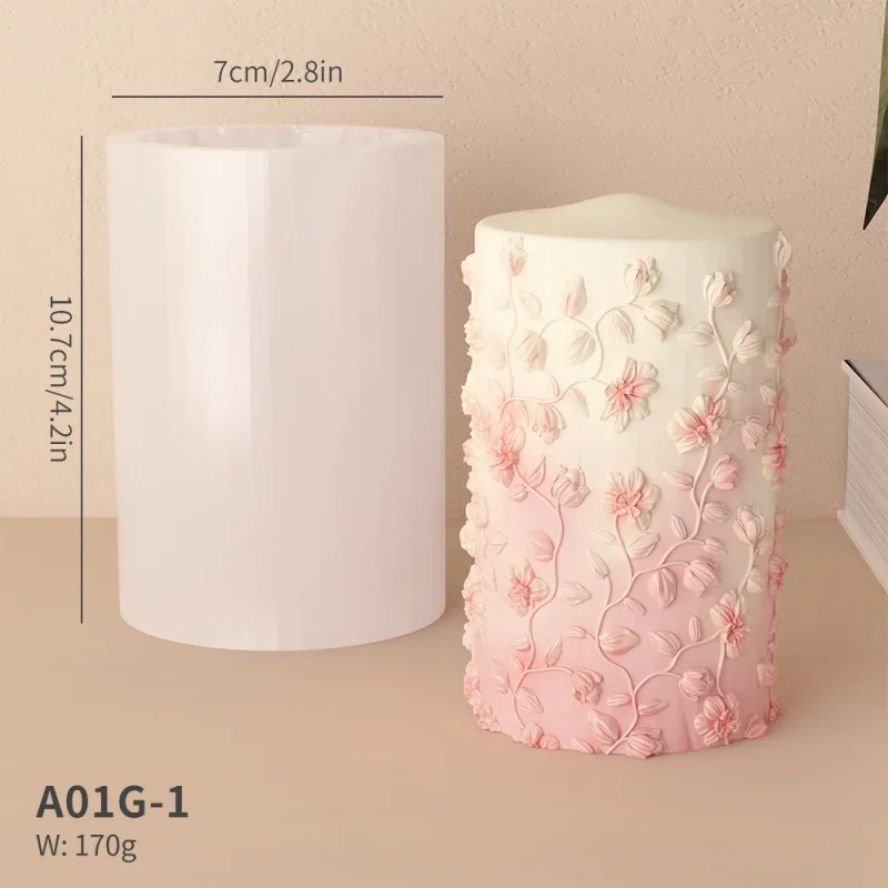 3DEmbossed Pattern Cylindrical Scented Candle Mold HandmadediyGypsum diffuser stone ornament display silicone mold