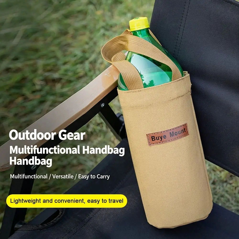 Canvas Water Bottle Bag Large Capacity Handheld Water Bottle Holder Lightweight Portable Insulating Cup Sleeve for Students