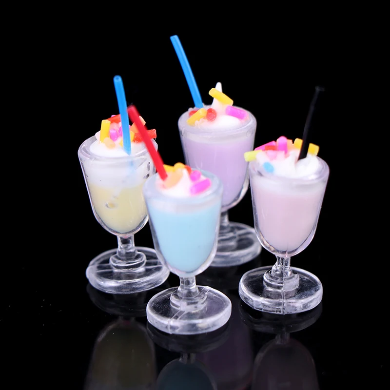 Random Color 4Pcs/set Dollhouse Miniature Ice Cream Cup Model Mini Drink Pretend Play Toys Doll Accessories