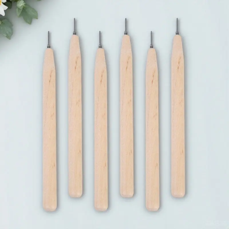 6Pcs Paper Quilling Pen Set Wooden Handles Stainless Steel Slotted Tips for DIY Paper Crafts Quilling Needle Pen Tools