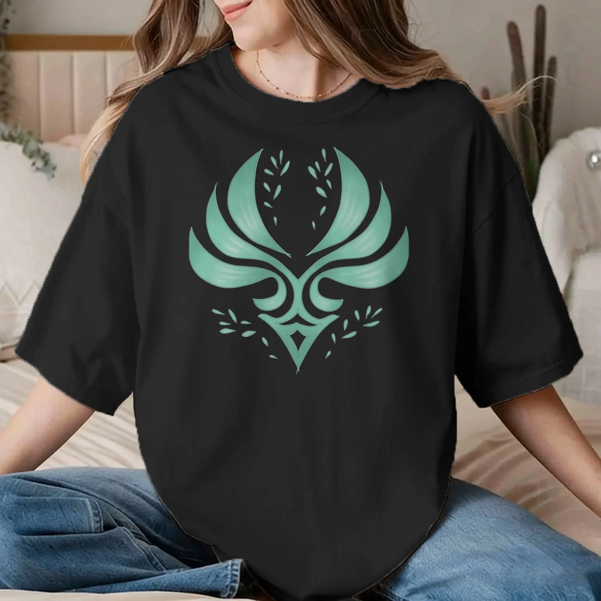 Anemo Crystalfly T-Shirt Men Women Genshin Impact Novelty 100% Cotton Tees Round Collar Short Sleeve T Shirt Graphic Clothing