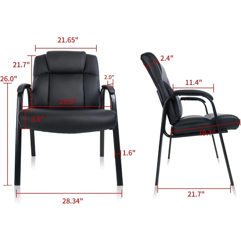 Heavy Duty Guest Chair with Padded Armrests, Executive Leather Soft Reception Chair 400lbs Capacity, Black (4 Pack)