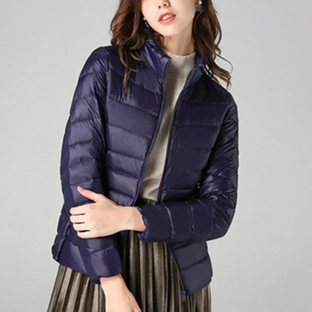 Mulheres ultraleve pelúcia com capuz Puffer Down jaqueta, Stand Collar, Ir às Compras desgaste, Wa