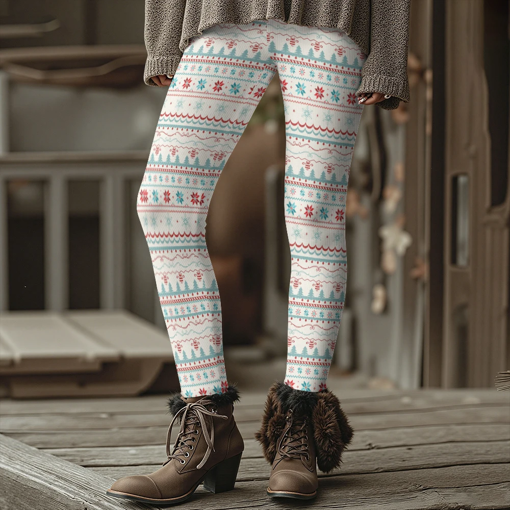 Harajuku Women's Thick Winter Leggings Cozy Thermal Tights Fashion Christmas Print (Reindeer/Snowflake) Blue White Red Plus Size