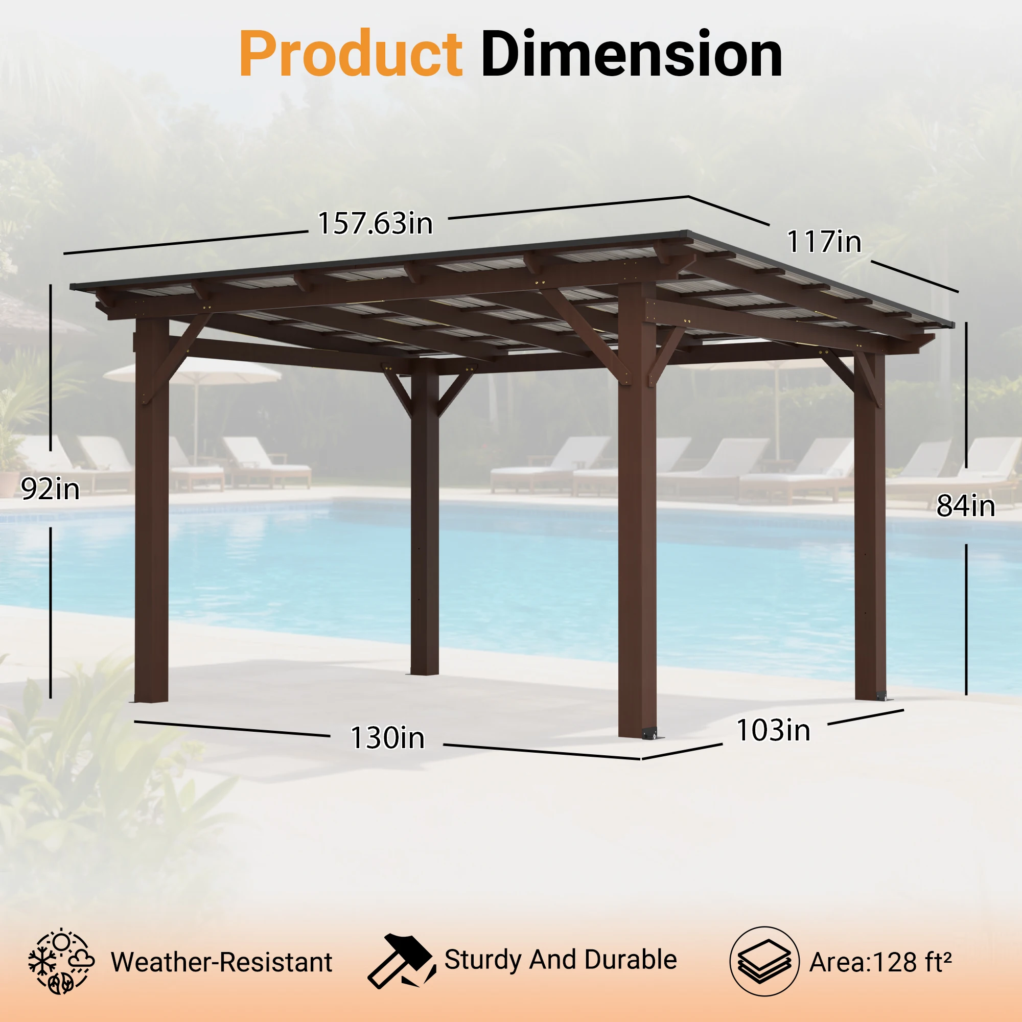 13x10 ft Heavy Duty Wooden Garden Gazebo Metal Roof All Weather UV Resistant Spacious Patio Shade Backyard Reinforced Frame Windproof