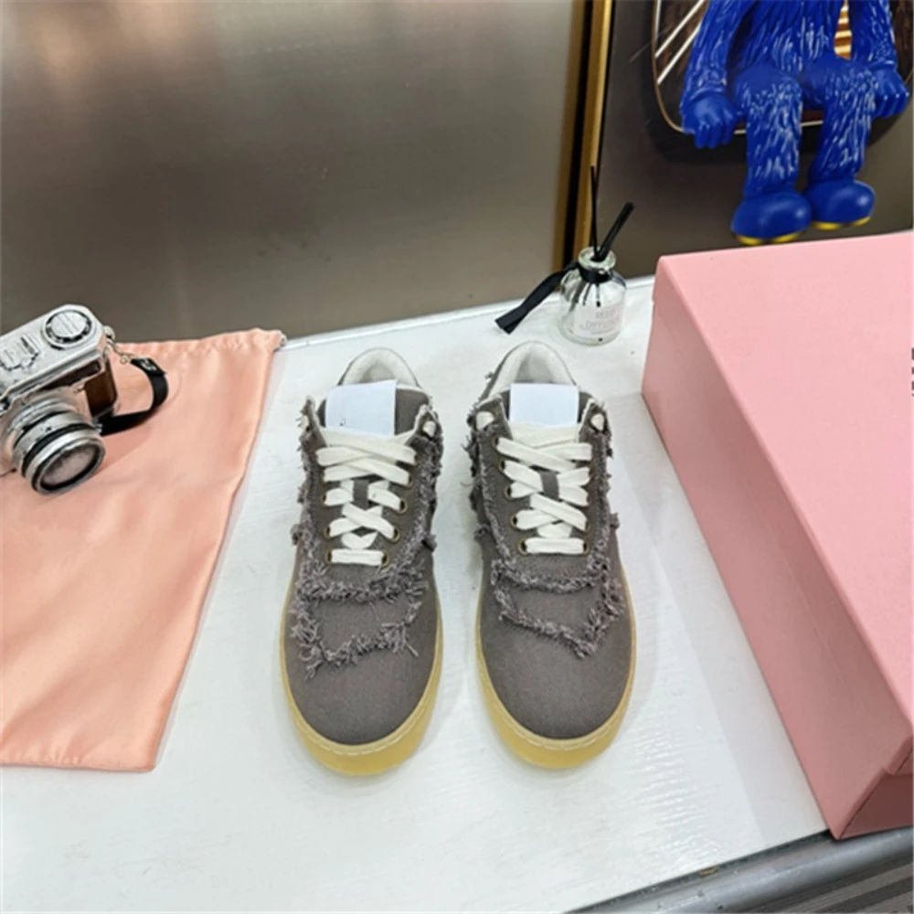 

2026 Spring Summer New Women's Fringe Denim Canvas Sneakers Flat Casual Athletic Shoes All-Matching Comfortable Walking Shoes