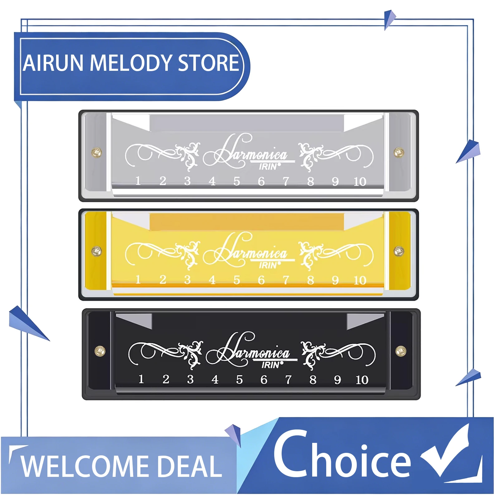 IRIN Harmonica New 10 Hole 10 Tone Harmonica Multicolor C Key Professional Gift with Box for Beginners Childrens Puzzle Gifts