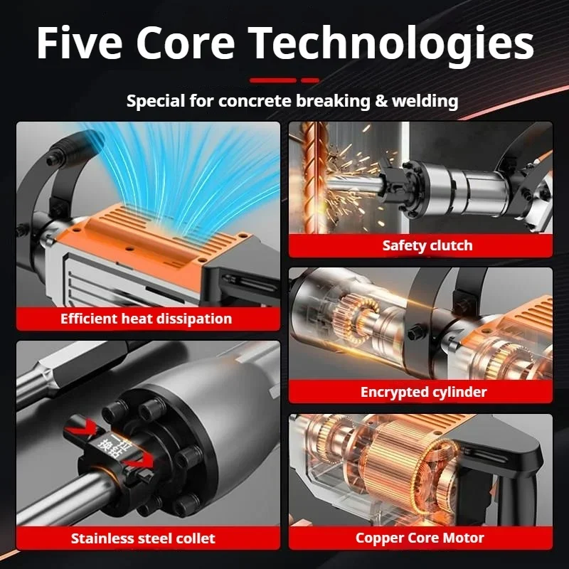 Heavy Duty Impact Pickaxe Electric Crushing Pick Concrete Breaking Chisel Tool Wall Stone Crushing Building Electric Tools