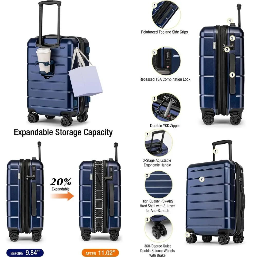 Expandable Hardshell Carry-On Luggage 22x14x9 TSA Lock Airline Approved 20 Inch Suitcase with Wheels Small Travel
