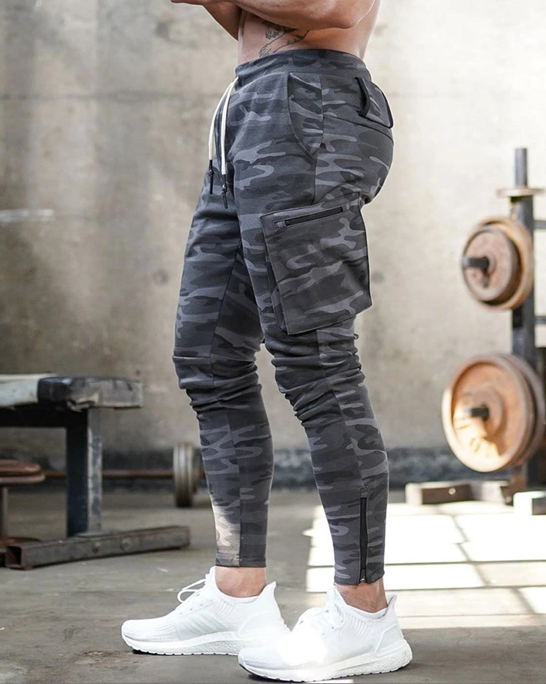 Mens Dark Grey Fitness Leggings Running Jogging Pants Joggers Streetwear Multi-pocket Trousers Sport Training Bottoms Sweatpants