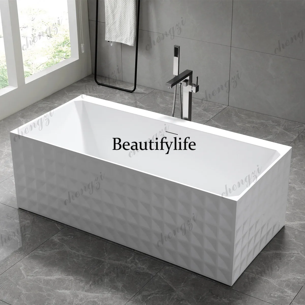 Vertical bathtub Wave freestanding household striped water chestnut diamond edge integrated bathtub 1.5m