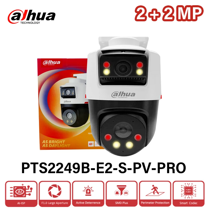 

Dahua 2+2 MP WizColor Active Deterrance Dual-lens WizSense Network PT Camera Sound&light alarm Two way talk PTS2249B-E2-S-PV-PRO