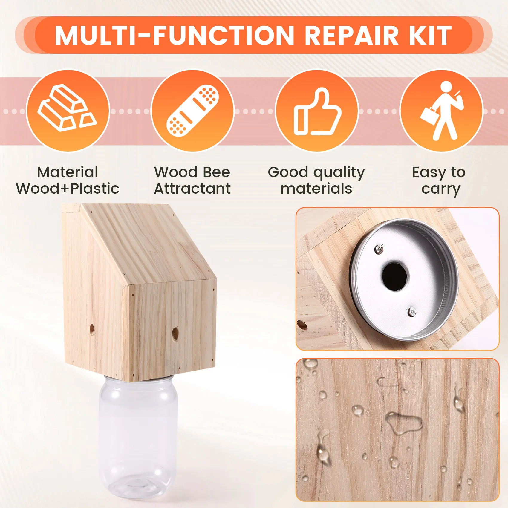 

JHD для наружного сарая в стиле природы, подвесной деревянный плотник, ловушка для пчел, пластиковая банка для убежища пчел на открытом воздухе