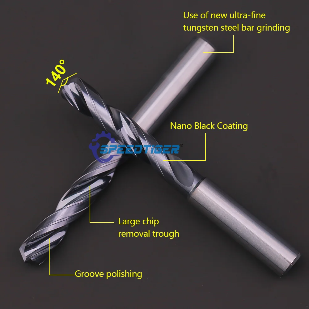 SPEEDTIGER HRC65 3xD Twist Drill Coated EXternal Cooling CNC Drilling Tool Tungsten Carbide 140° drill tip Forming groove 3-10mm