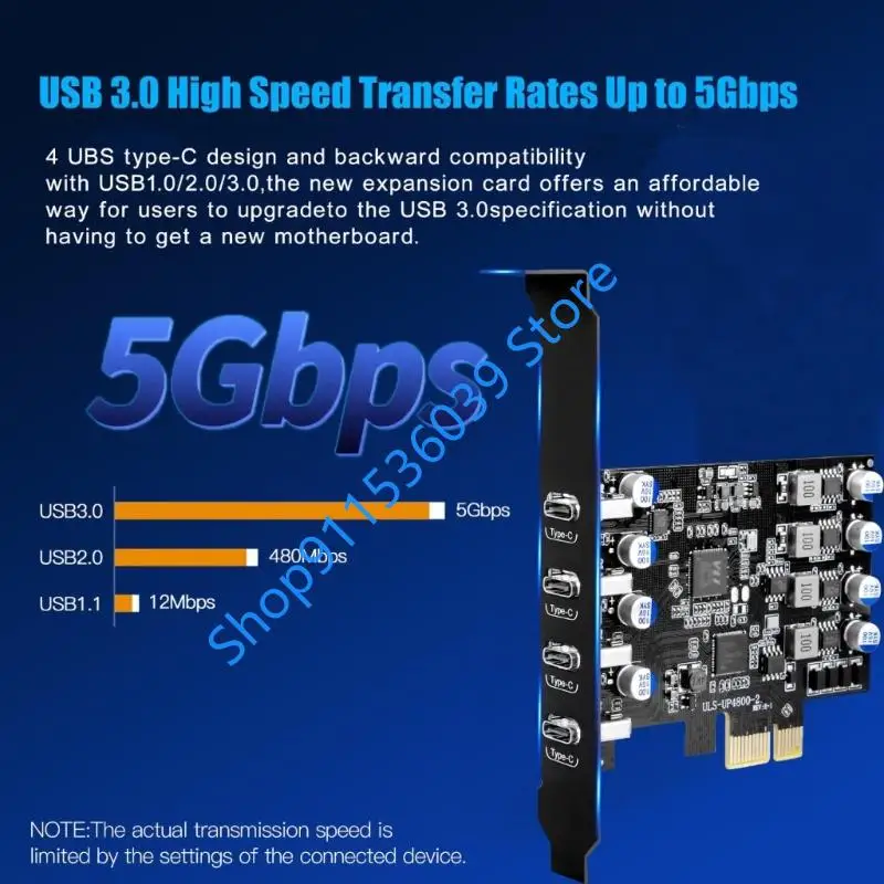 5Gbps USB 3.2 Gen1 USBC PCIE Card Hub USB PCI Express Board PCI-E USB3.0 Adapter PCIE Four-Port Type C Expansion Card