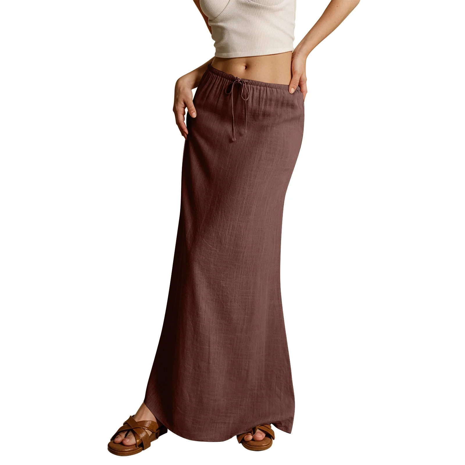 Sister Star Women's Skirt Fashion Casual Solid Color Drawstring Elastic Waist Multi-color Elegant Commuter Versatile Midi Skirt