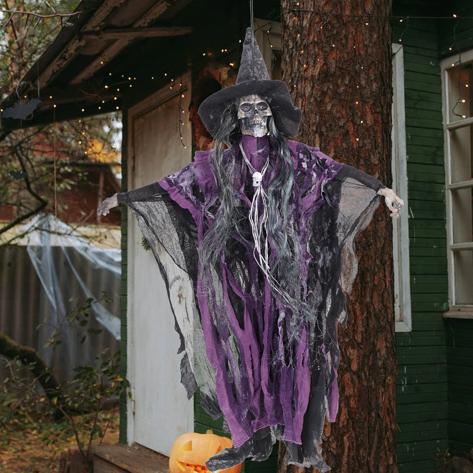 

Halloween Sound Activated Scream Witch Hanging Ghost Decor Realistic Luminous Eyes Halloween Indoor Outdoor Party Decoration