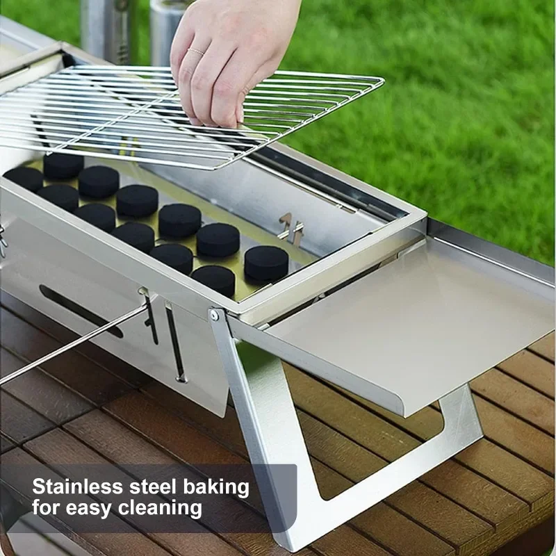 Portable Charcoal Grill Folding Barbecue Small BBQ Grill Lightweight Stainless Steel Table Top Grill with Carry Bag for Outdoor