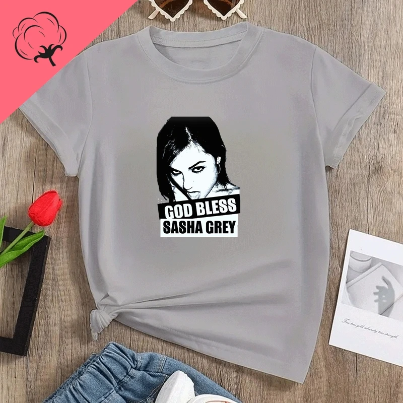 ساشا رمادي الممثل الإباحي الأمريكي الكلاسيكي ملصق طباعة أزياء تي شيرت، الربيع الصيف القطن جولة الرقبة المرأة تي شيرت #3