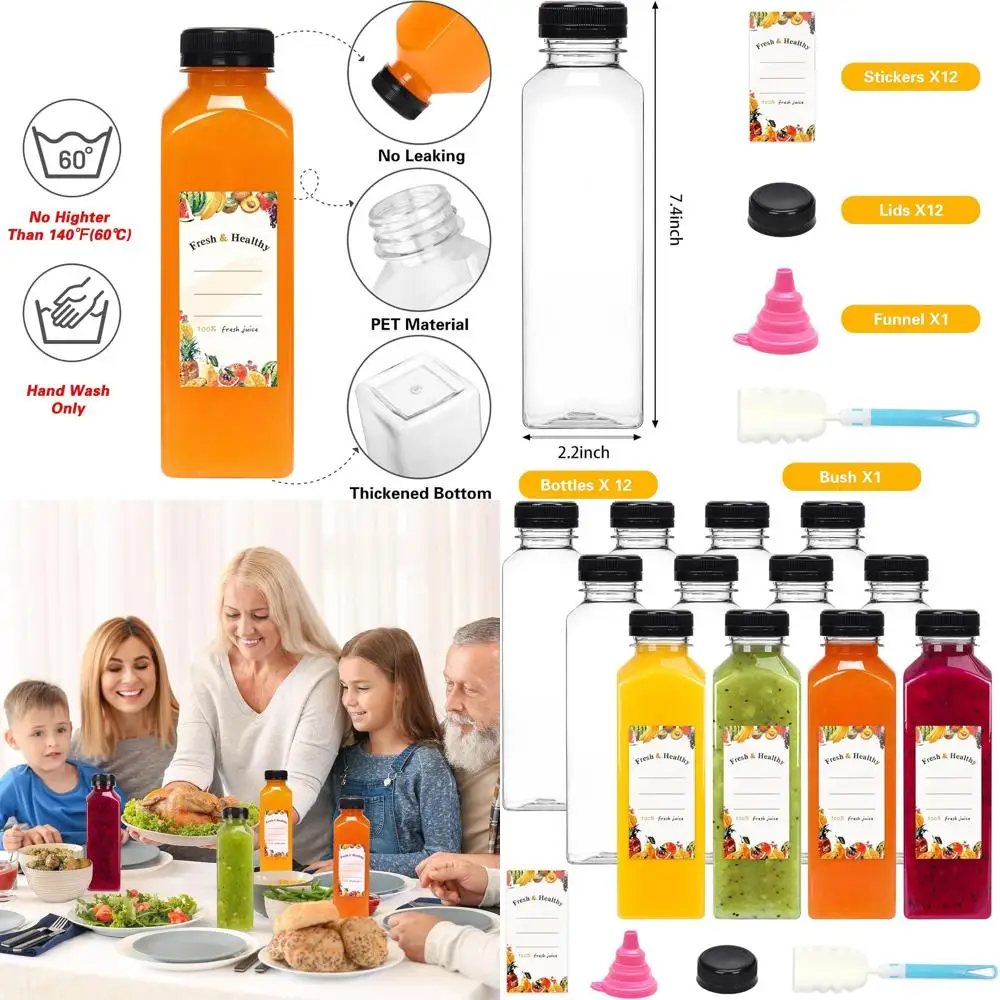 

Набор из 128, многоразовых пластиковых бутылок для сока емкостью 12 унций с крышками для приготовления сока, смузи и напитков.