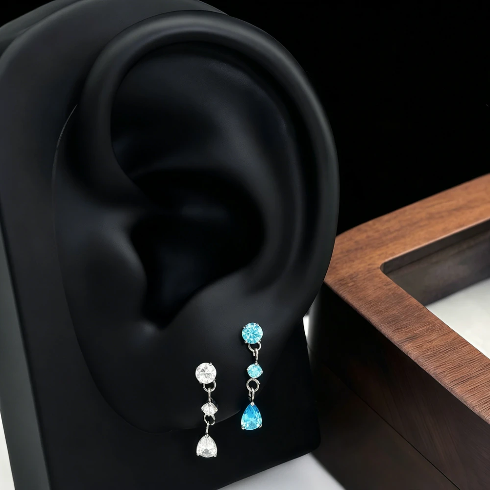 F136 Titanium Body Piercing Jewelry 5A Zircon Tassel Pendant Stud Earrings Internal Thread G23 Titanium Earrings for Women