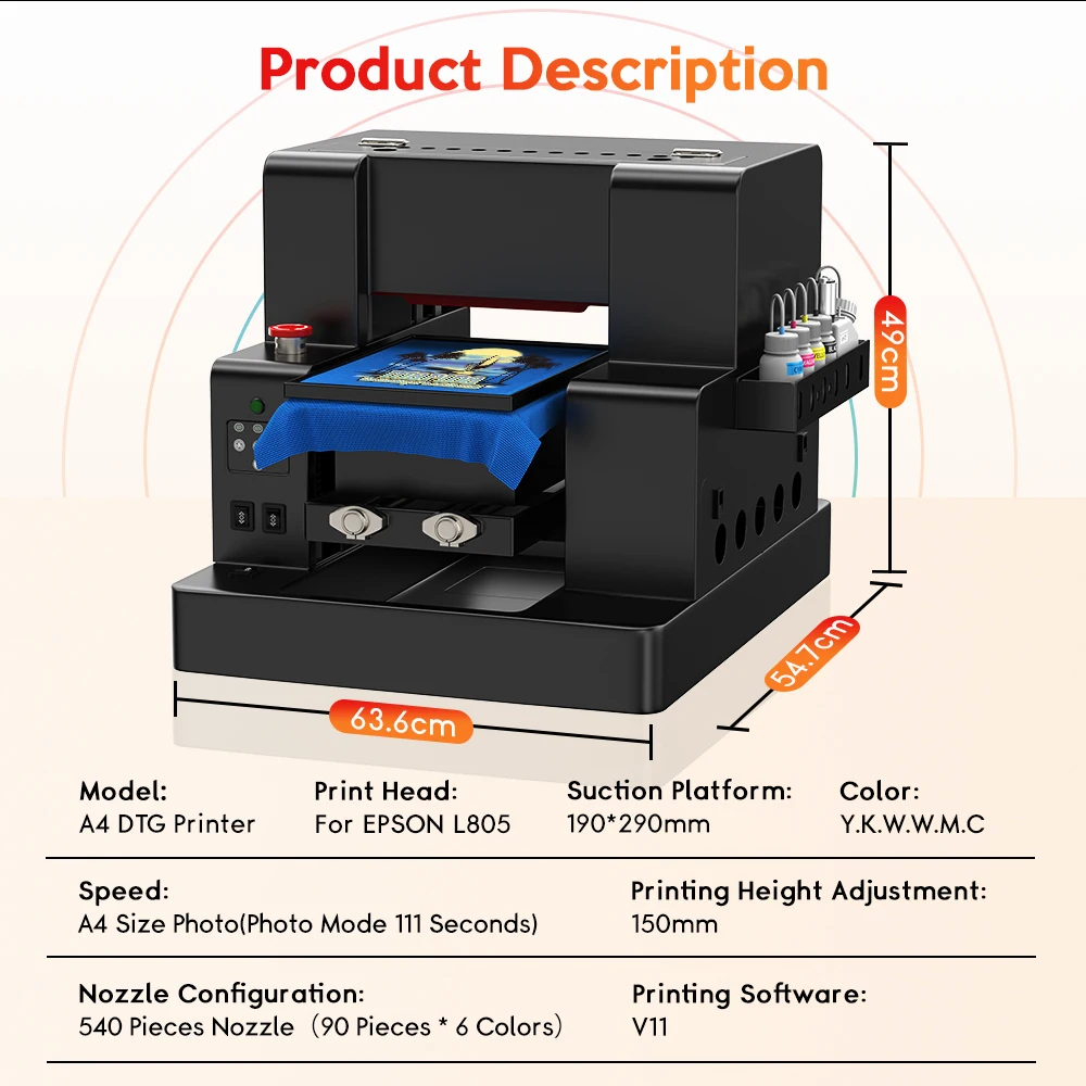 Printer DTG A4 6 Warna Langsung Ke Printer Garmen A4 Printer Datar Mesin Cetak T-Shirt untuk Pakaian T-Shirt Gelap dan Terang