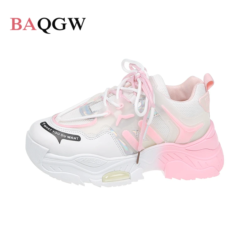 

Summer Kids Mesh Sneakers Women Fashion Letter Print Pink Blue Casual Footwear Big Children Walking High Heel Chunky Flats Shoes