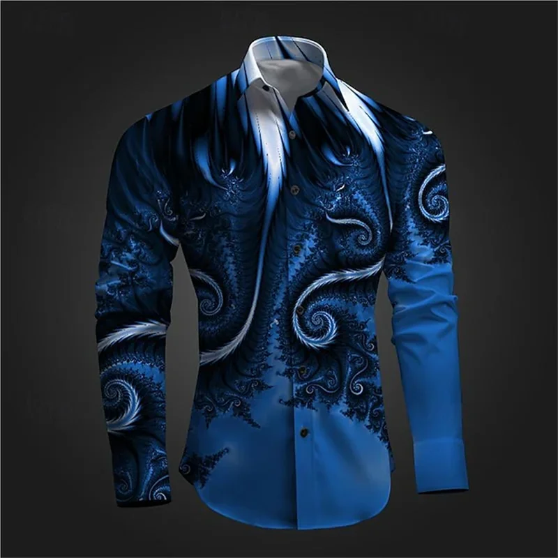 Newest 3D Printed Men\'s Casual Long Sleeve Shirts Vintage Lapel Button Tops Casual High Quality Streetwear Mens Shirts