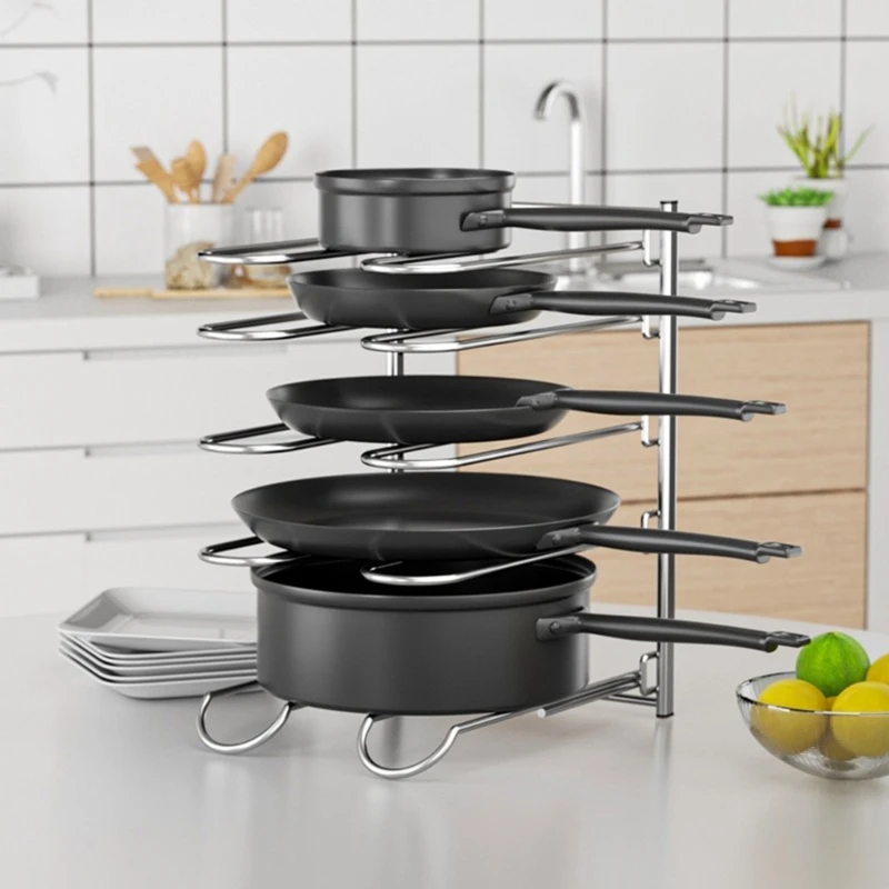 5 Level Metal Pan Storage For Kitchen Pots Pans Lids Space Efficient Holder Durable Shelf Construction 87HA