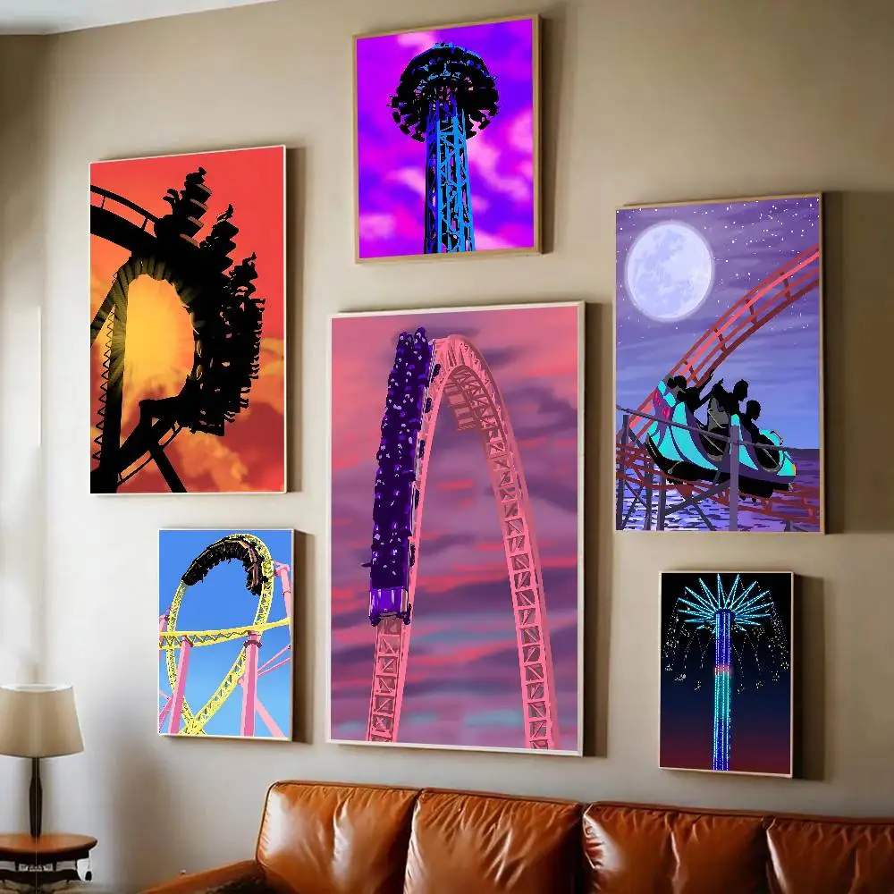 Modern Amusement Park Roller Coaster Poster Paper Living Room Entrance Restaurant Art Painting