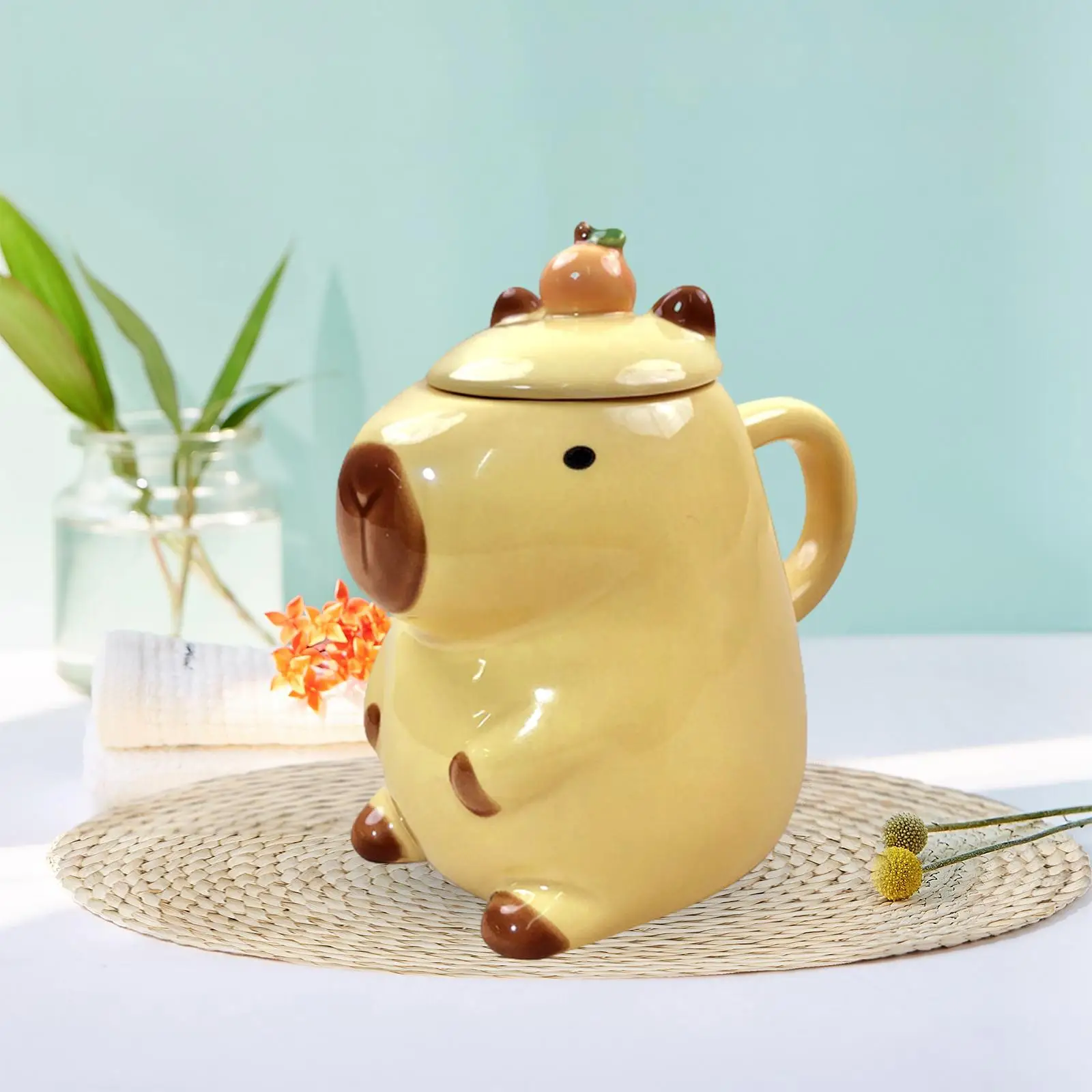Capybara Teacup Cute Animal Ceramics 15oz Mug Gift with Lid for Boys Girls Coffee Mug for Thanksgiving Parties Home Office Desk