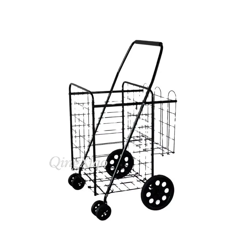 Multifunctional Metal Rolling Trolley 50Kg Load Capacity Large Folding Shopping Basket With Wheels Sturdy Structure Easy To Move