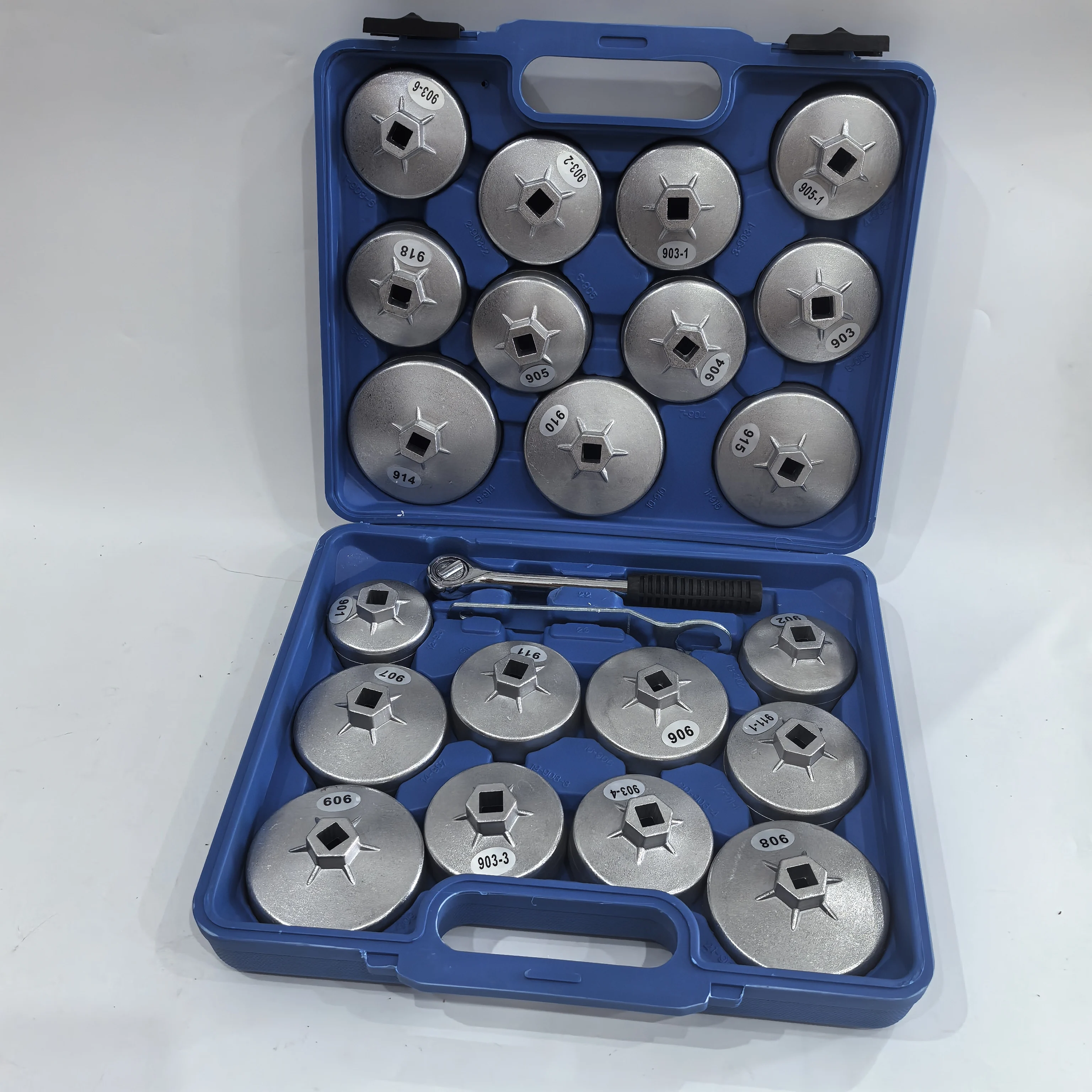 Oil Filter Wrench Set 23pcs, 1/2 Inch Drive Aluminum Cap Type Socket Kit with Ratchet for Car Engine Oil Change