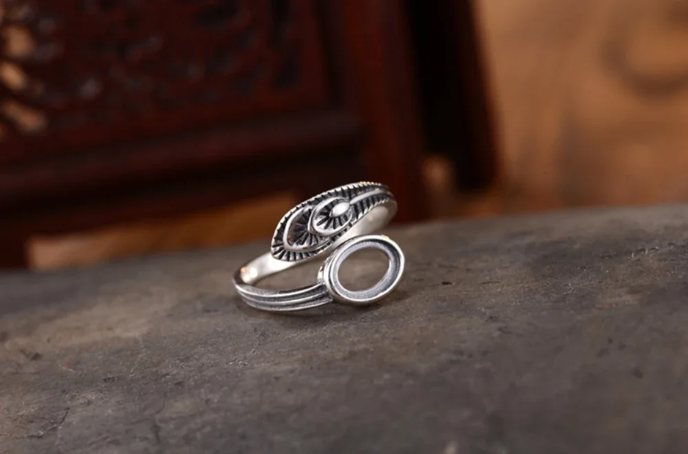 Ring Blank (6x8mm Oval Blank) Adjustable Thai Sterling Silver Oval Cabochon Ring Base
